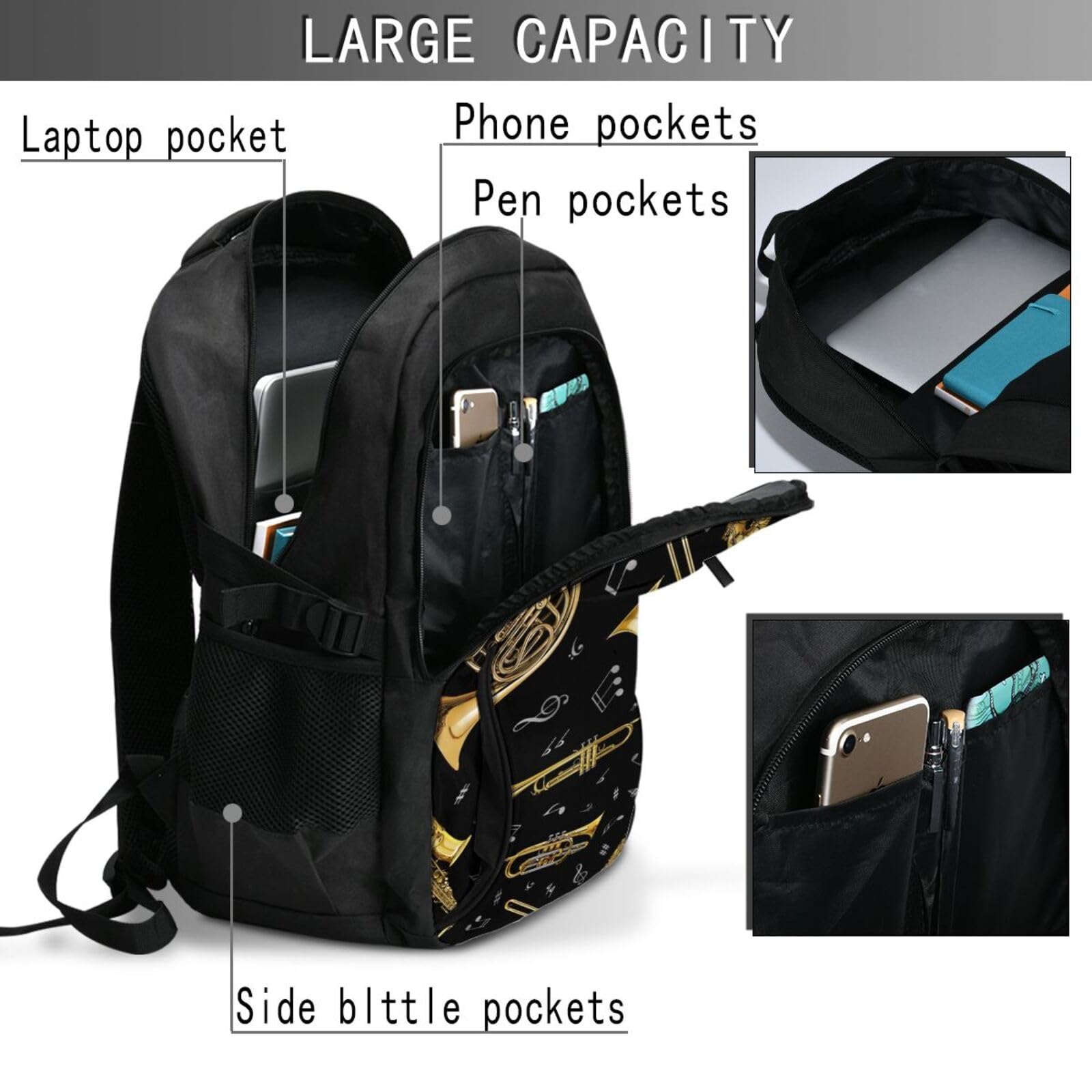 InOmak Trompeten-Musiknoten, Reiserucksack, Freizeitrucksack, Schulrucksack, Laptop-Rucksack für Damen und Herren
