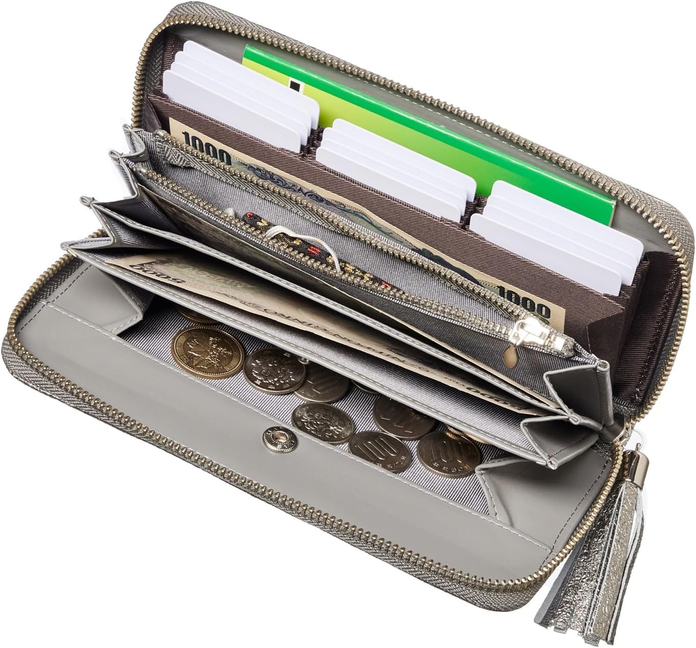 VOICE Align type Long wallet Leather made by NEW LIFE in Italy Cowhide ART.Chic Women's Elegant and easy to use Vertical card case In gift box (Gold) - Image 2