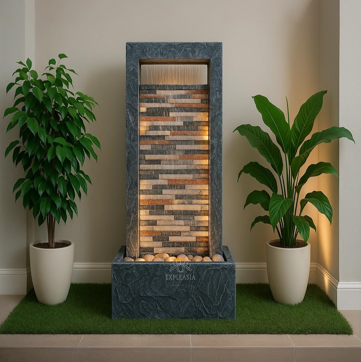 Expleasia, Exuberant & Luxury Decor 4Ft Rippled Slate Water Fall, Water Fountain For Home Big Size, Water Fountain For Home Vastu, Fountain For Home Decor Waterfall (44X31X120 Cm) (Dark Grey)