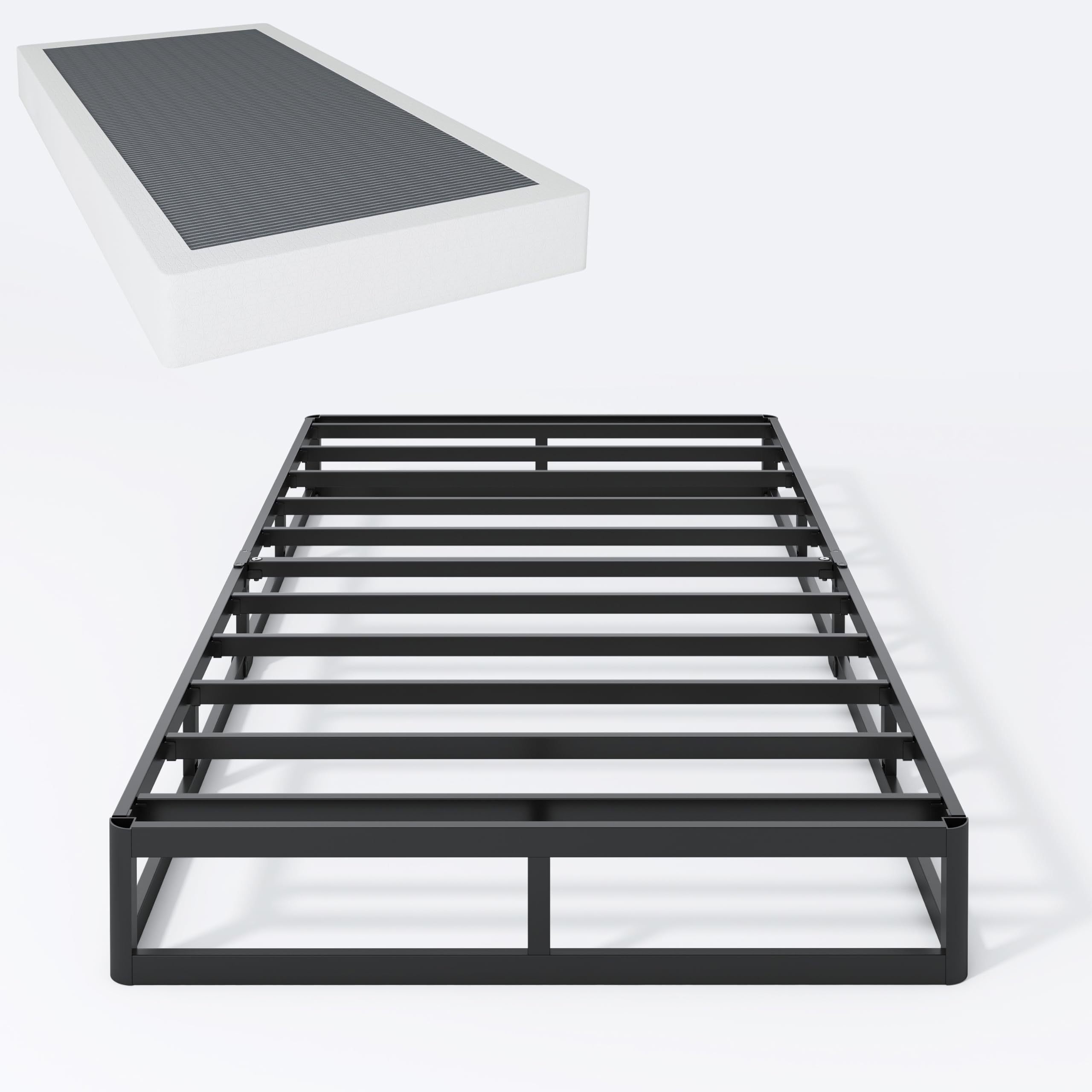 SHLAND Box Spring Twin 7 Inch Metal Box Spring Twin Size Basics Bed Base, Mattress Foundation,Black Heavy Duty Structure with Cover, No Noise,Easy Assembly