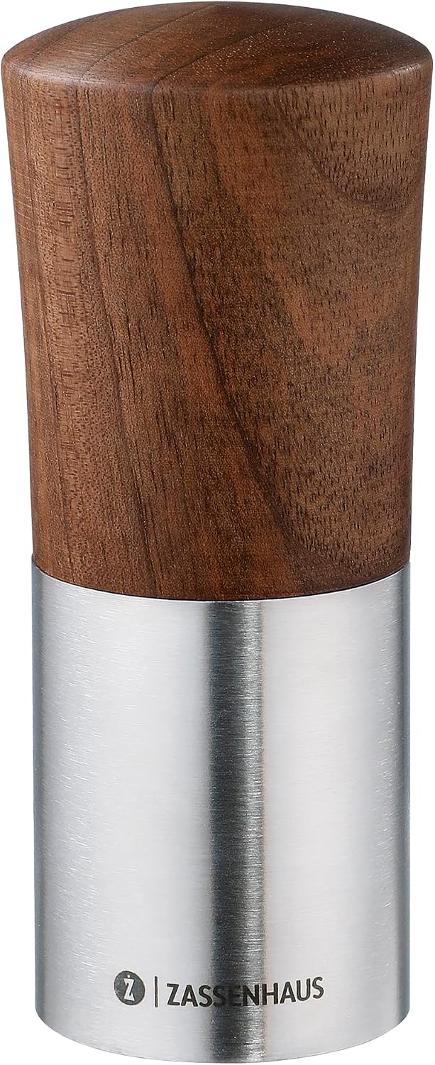 Zassenhaus Duo Spice Mill 12 cm Made of Fine Walnut with Razor Sharp Grating Disc Made of Stainless Steel, Ideal for Nutmeg, Pepper, Cinnamon and More