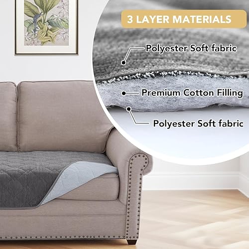 Miniatura 5 de H.VERSAILTEX Funda de felpilla para sofá de 3 cojines, antideslizante, lavable, con correa, funda protectora suave para perros, gatos, niños (36 x