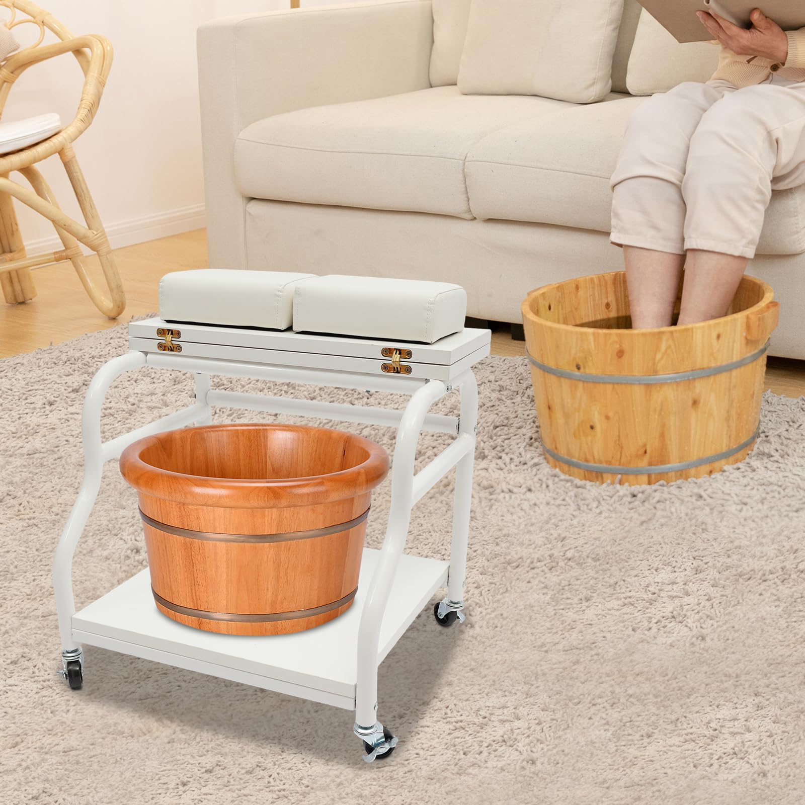 Carrito para baño de pies con 4 ruedas universales, tapa plegable, pedicura accesorio salón