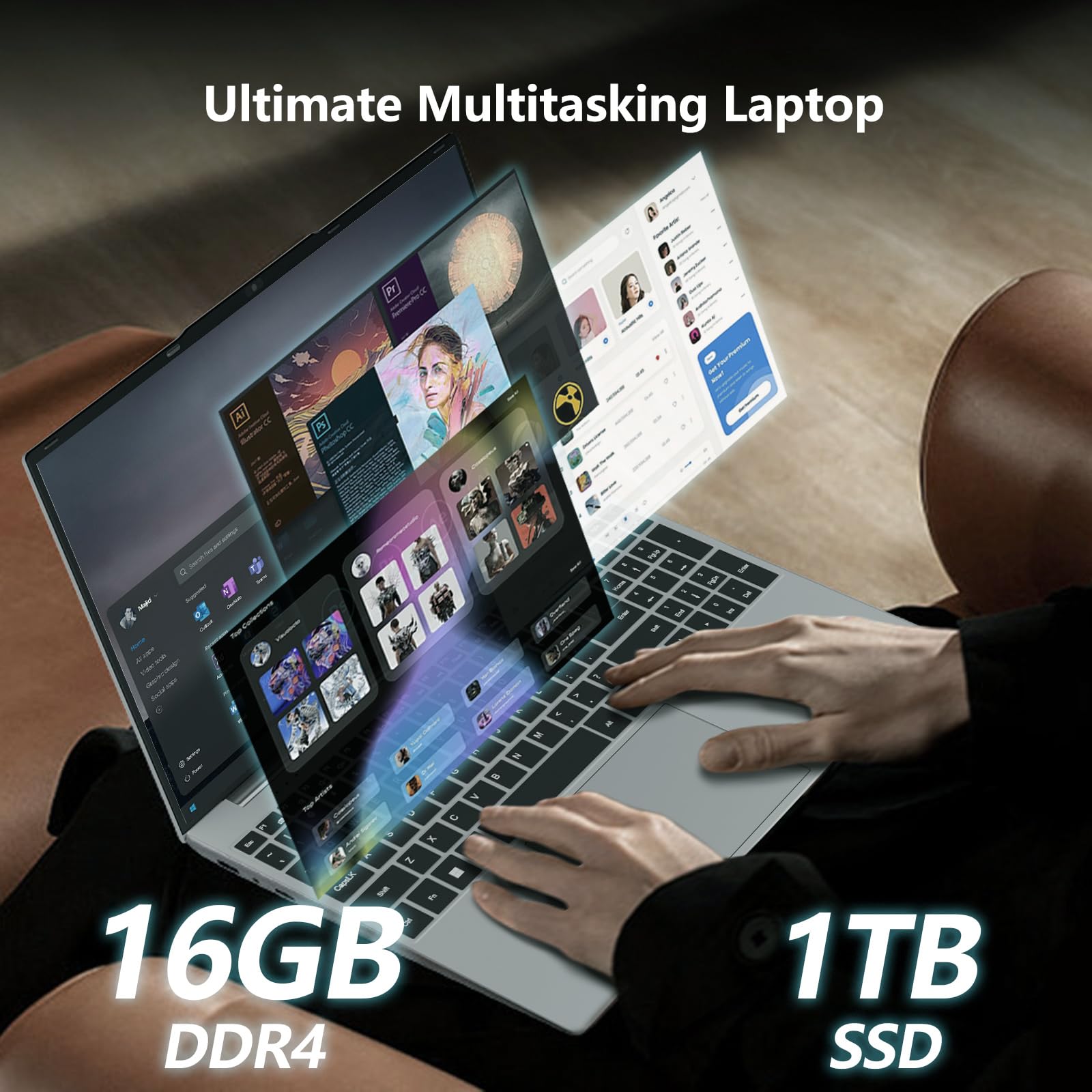 Win11 Notebook, 15.6 Pollici PC Portatile 16GB RAM DDR4 1TB SSD, 180° Flip FHD 1080P Laptop Office 365, Celeron N95 CPU, Webcam/BT4.2/USB3.0, Tastiera Retroilluminata/Sblocco Impronta Digitale