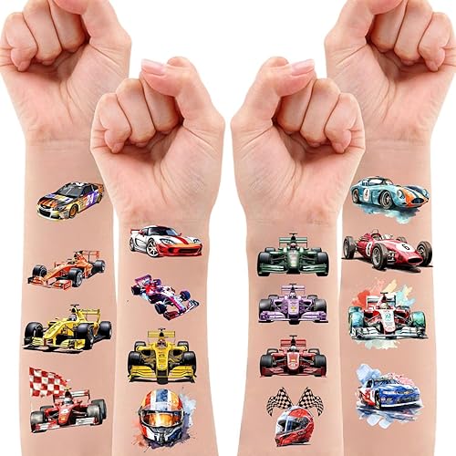 108 PCS Racing Car Pre-Cut Temporary Tattoos for Kids | Super Cute Racing Car Themed Birthday Party Favors, Supplies, Decorations, Fake Tattoo Stickers, School Rewards Prizes & Gifts for Boys & Girls