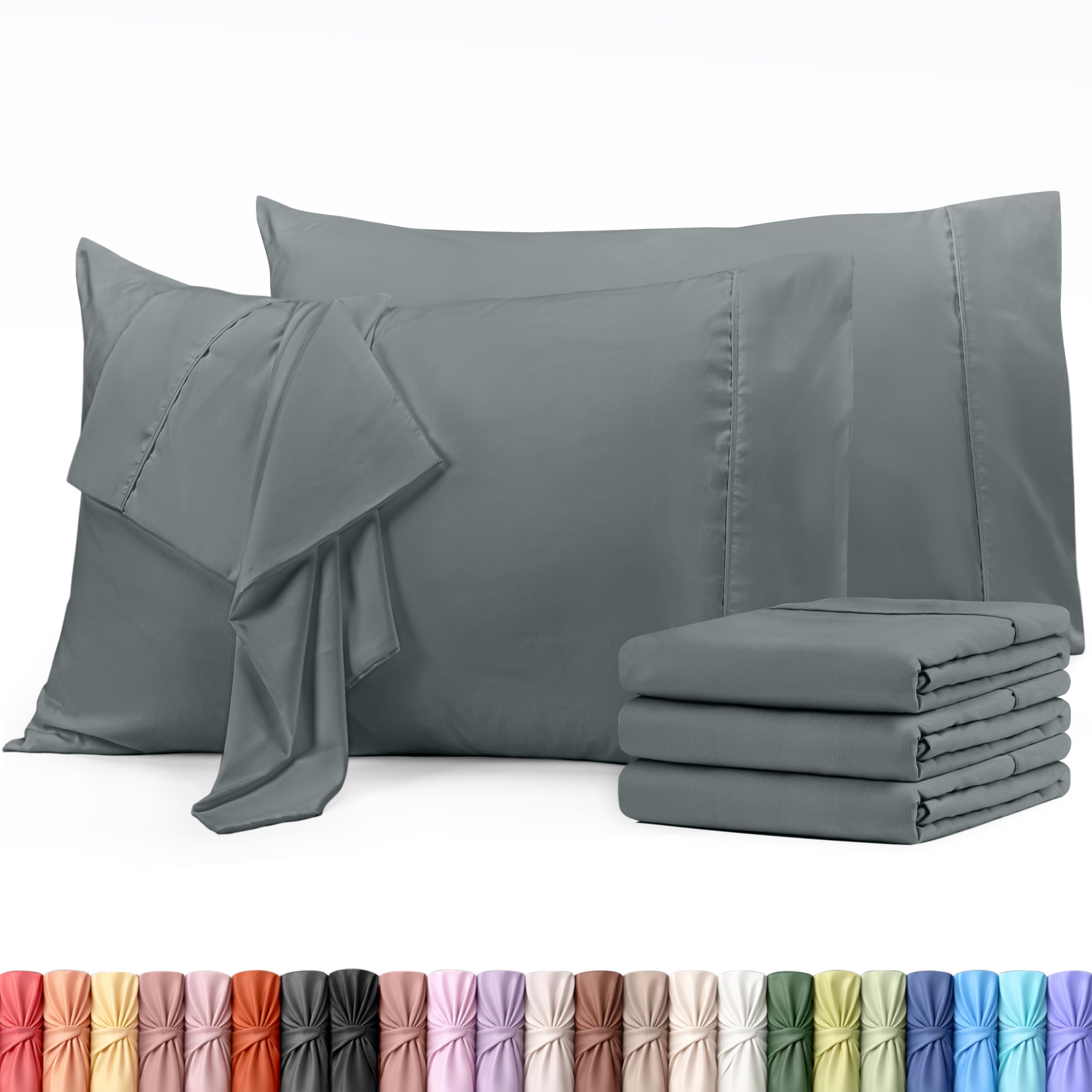 bedding queen pillow cases - 6 pack - envelope closure - soft brushed microfiber fabric - shrinkage and fade resistant pillow covers queen size 20 x 30 inches (queen, grey)