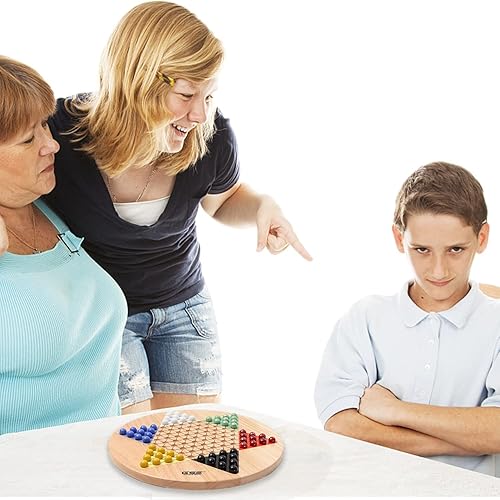 Miniatura 7 de GSE Games & Sports Expert Juego de mesa de damas chinas de madera de roble jumbo de 15 pulgadas con canicas de vidrio coloridas, juego de mesa