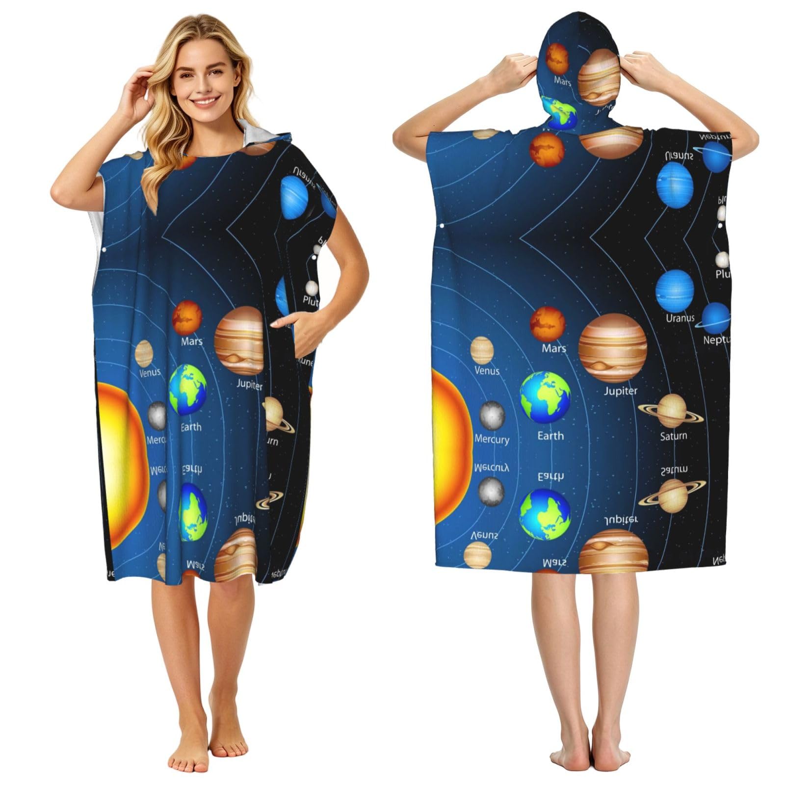 Peignoir à capuche galaxie pour plage et piscine | Poncho éponge adulte