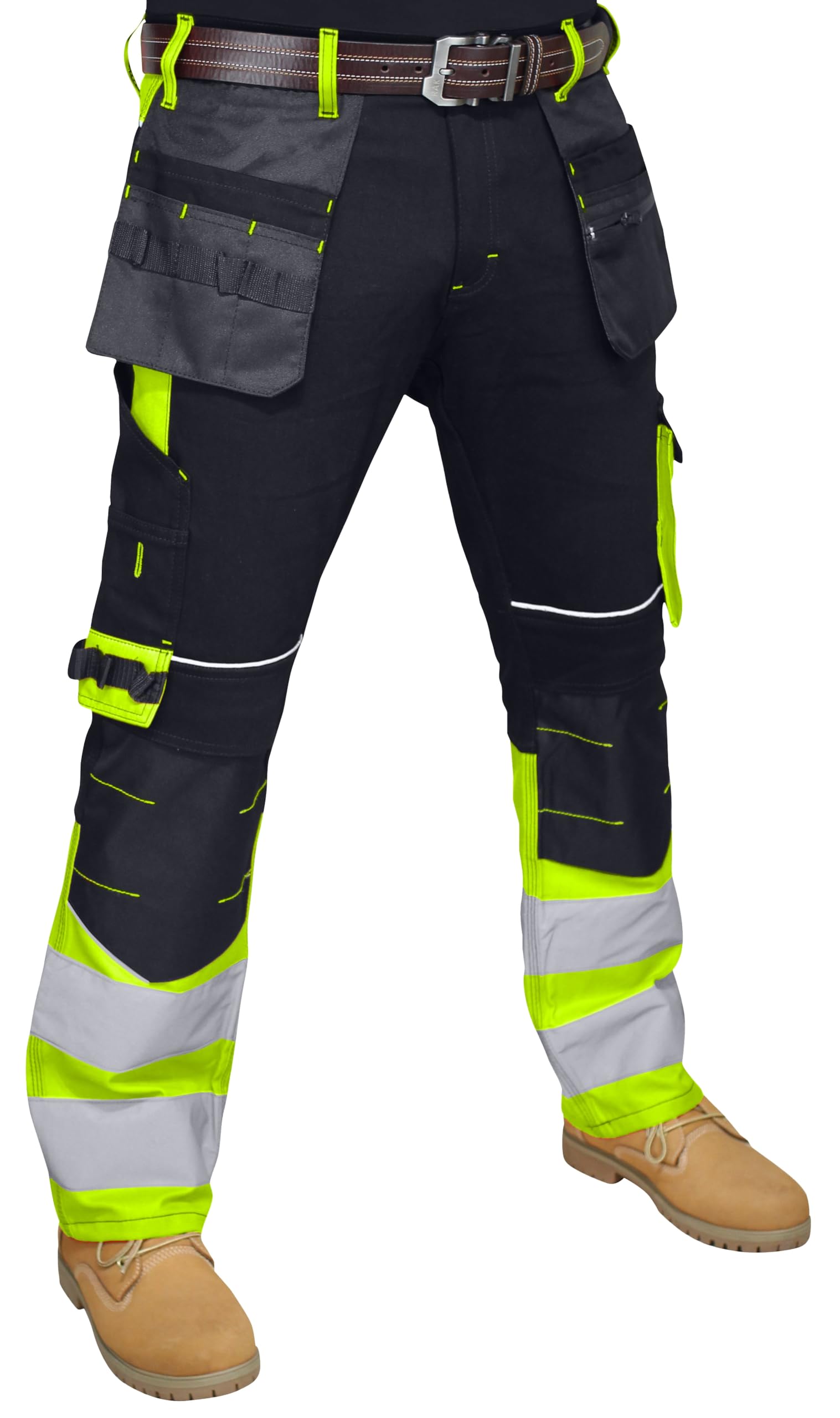Pantalon de travail haute visibilité pour homme avec bande réfléchissante et poches multiples