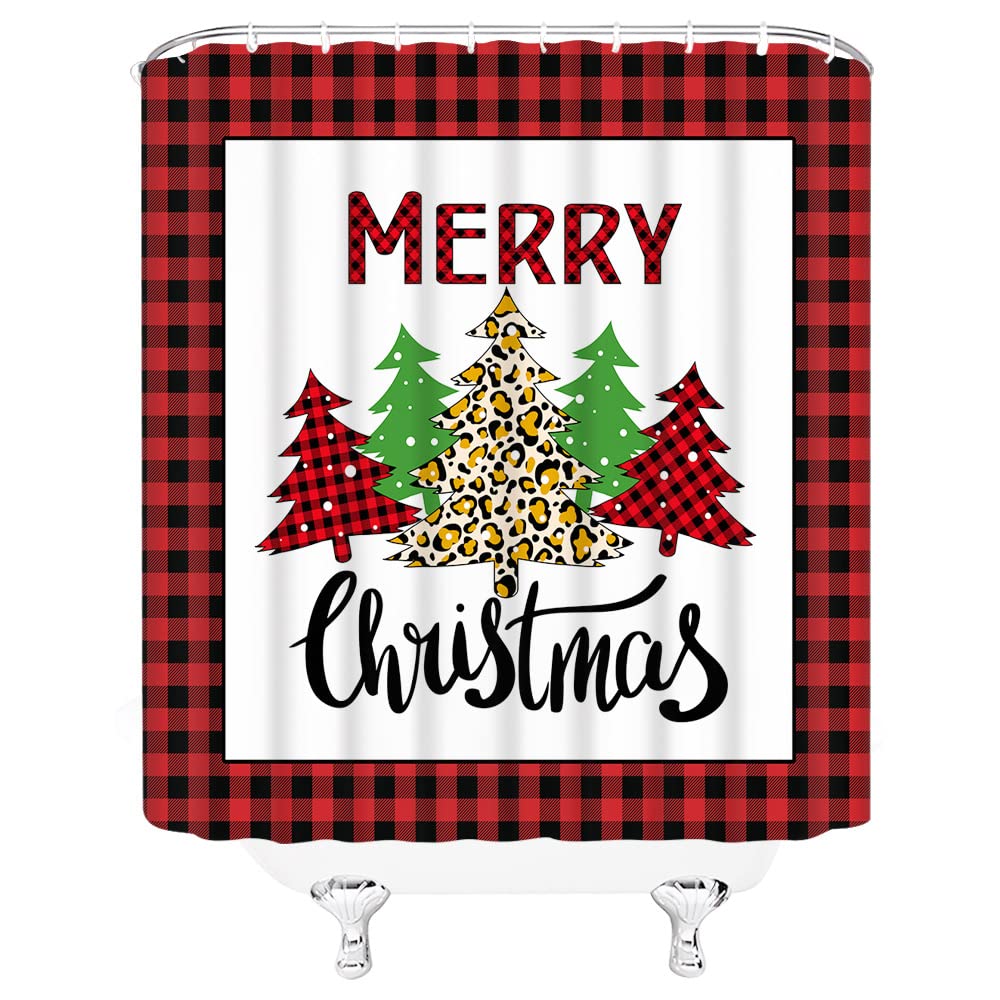 Tenda Da Doccia Natale Buffalo Plaid - Camion Rosso E Albero, Impermeabile 183x183 Cm Con Ganci