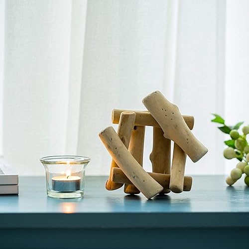 Miniatura 3 de Sziqiqi Portavelas de madera hecho a mano con taza de cristal estilo rústico costero para casa de campo, decoración del hogar, decoración del altar