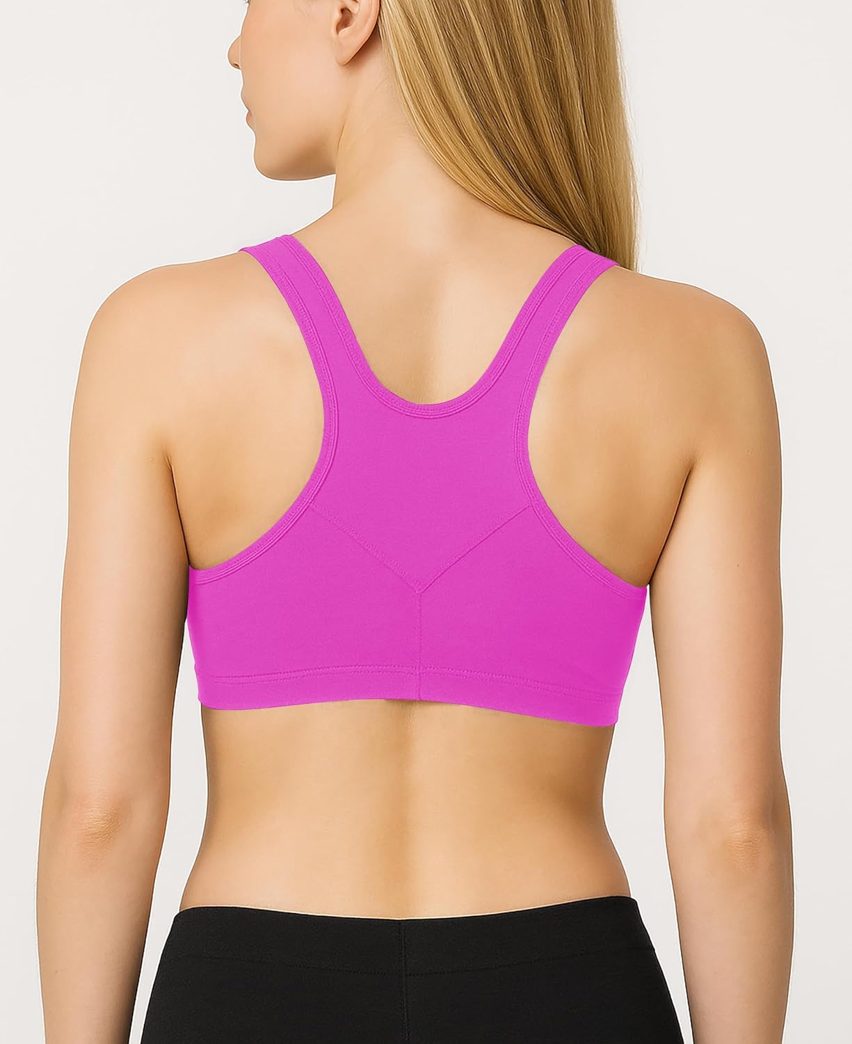 Sexy Basics Women's Cotton Spandex Racer Back Bra | 4 Way Stretch Pullover Workout Sport Bras (Multi-Pack) - Image 3