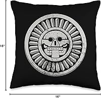 Vista 4 de Arte prehispánico, nativo americano Mictlantecuhtli. Dios Azteca - Almohada de 16 x 16 pulgadas, multicolor