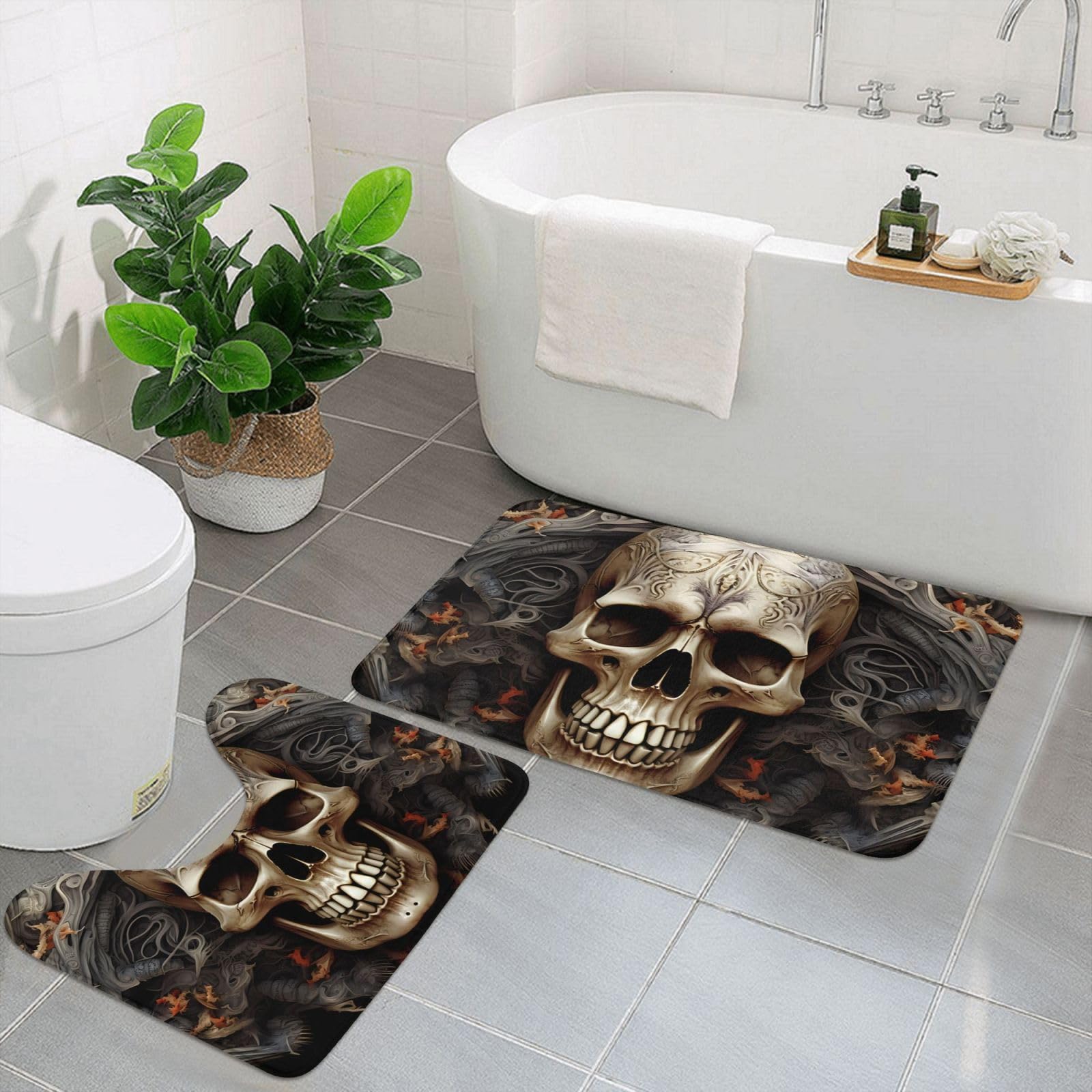 Tapis de bain antidérapants tête de mort pour sécuriser votre douche