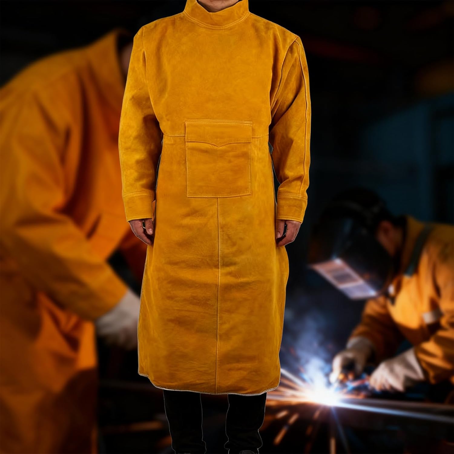 Unisex Gear Leather Welding Apron Flame Splash Heat Shield Cut Resist Full Coverage Design Leather Apron