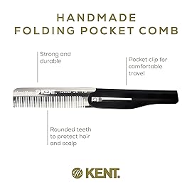 Kent 20T Black Graphite Handmade Folding Pocket Comb for Men, Fine Tooth Hair Comb Straightener for Everyday Grooming Styling Hair, Beard or Mustache, Use Dry or with Balms, Saw Cut, Made in England