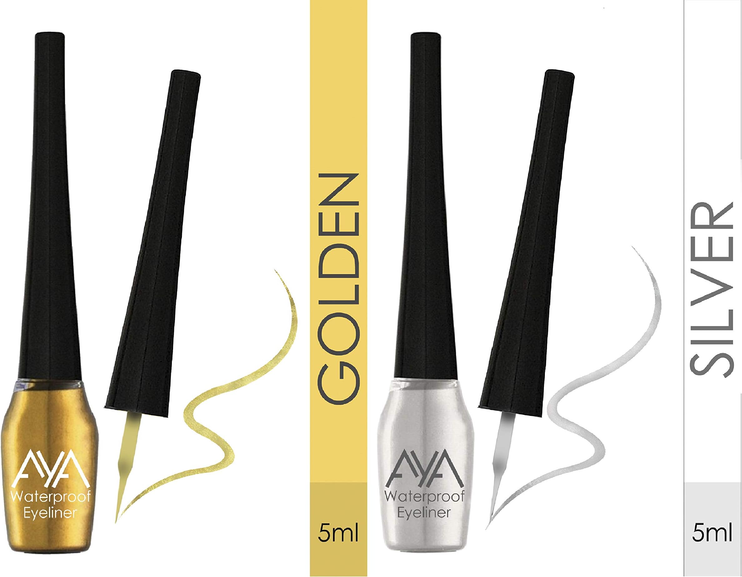 AYA Waterproof Long Lasting Smudge Transfer proof Liquid Eye Makeup Eyeliner, Set Of 2 (Silver and Golden)