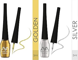 AYA Waterproof Long Lasting Smudge Transfer proof Liquid Eye Makeup Eyeliner, Set Of 2 (Silver and Golden)