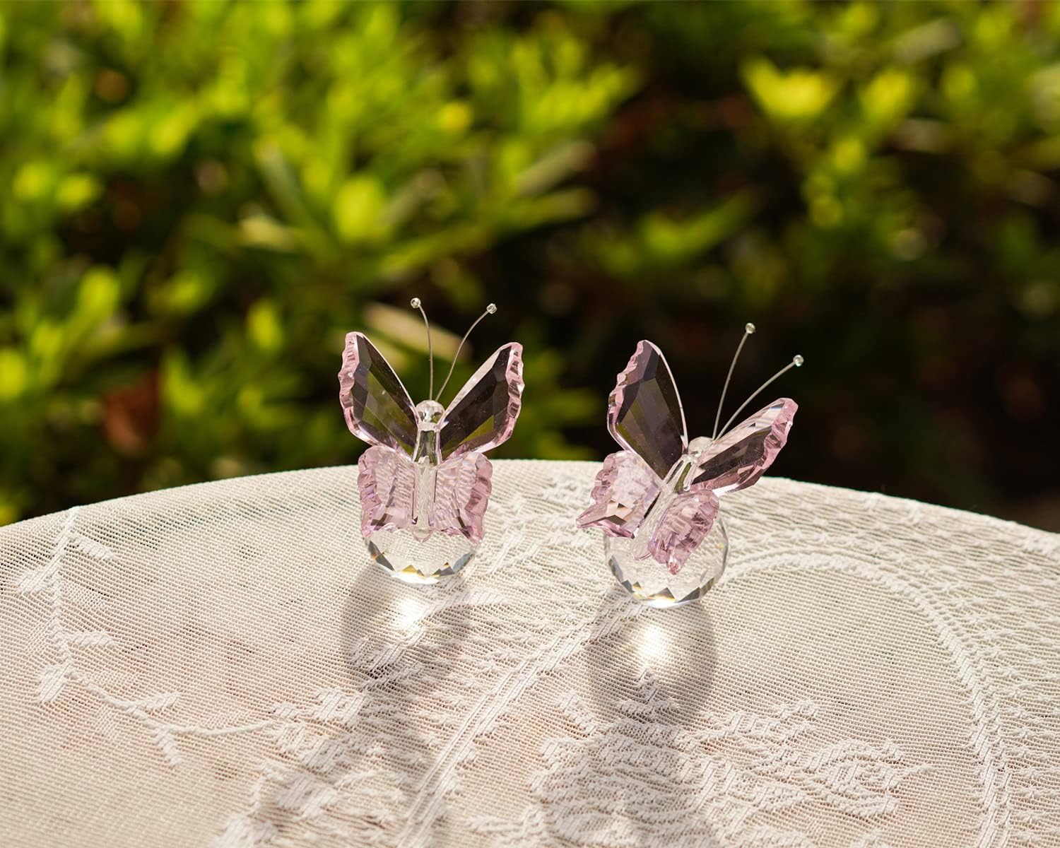 kanpura 2 Pcs Crystal Butterfly Figurines with Clear Glass Ball Base,Glass Butterfly Statues, Crystal Animal Figurines for Home Decor, for Women(Pink) - Image 3
