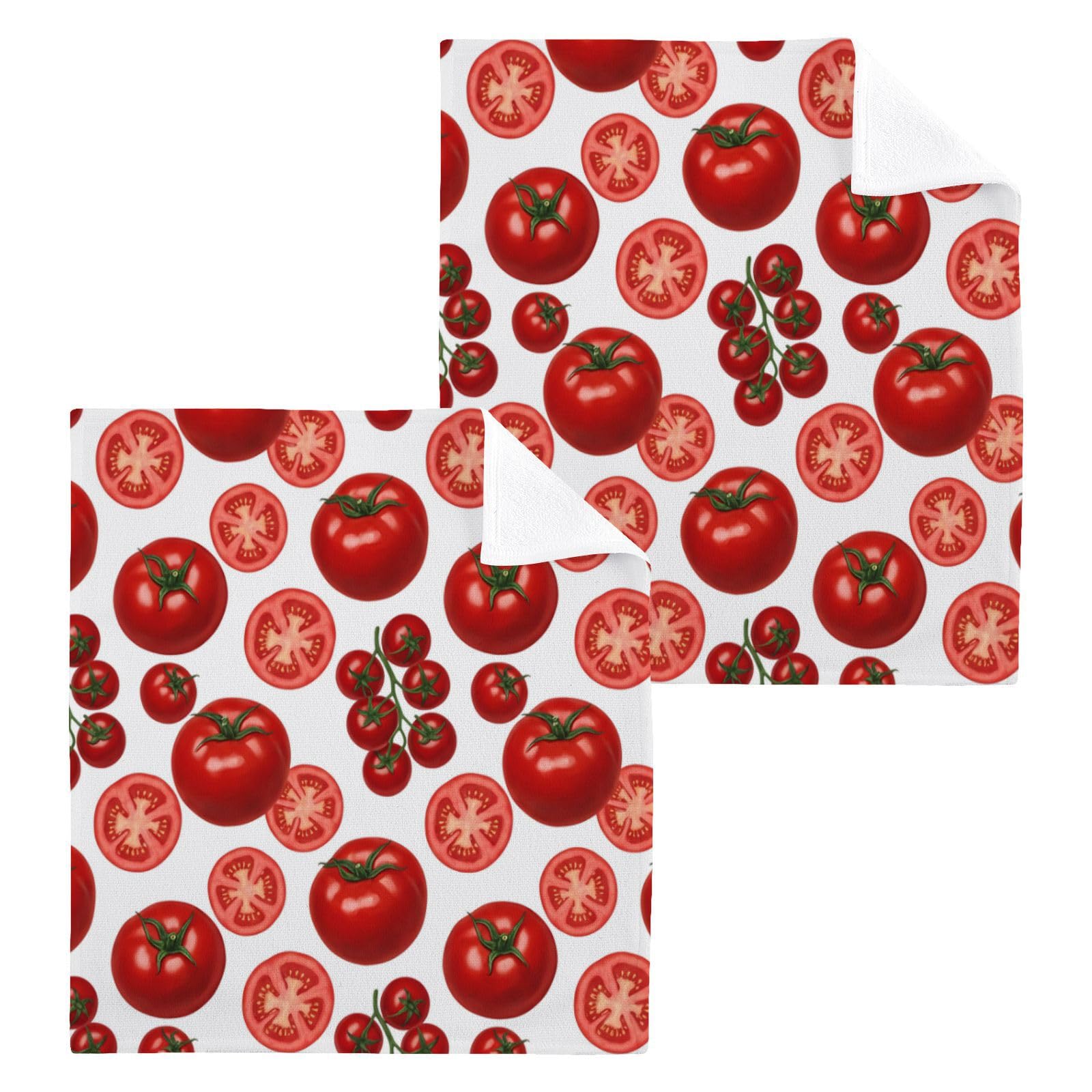 BOESI Fresh Tomato 12x12in Cotton Washcloth,Soft Absorbent Face Towel