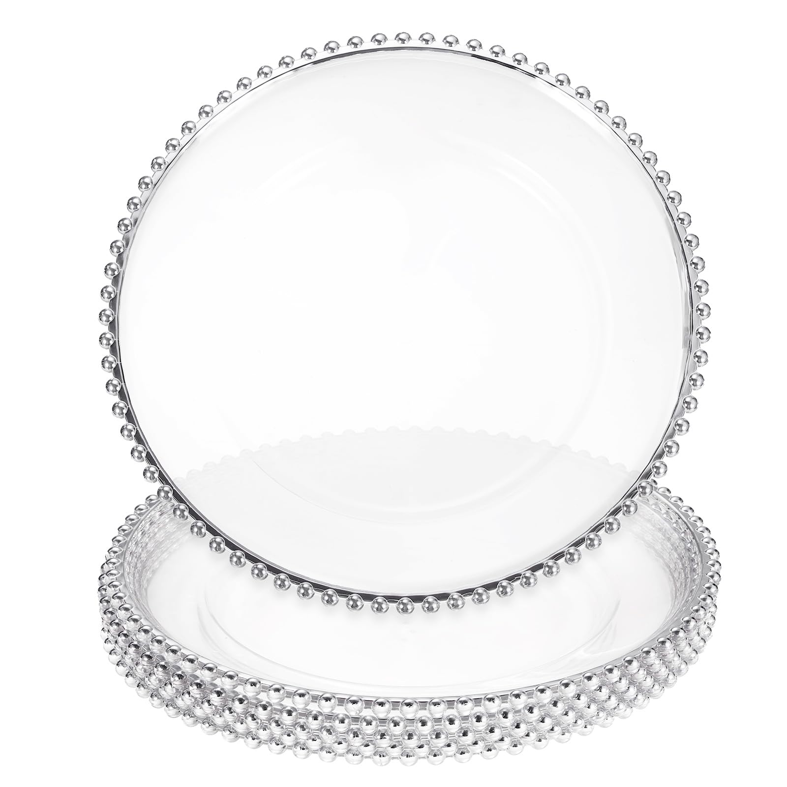 QUARKZMAN 6 plateaux de service transparents en gros, 13" plateaux ronds en plastique avec bordure perlée pour décoration de table de mariage, fête ou événement, argent