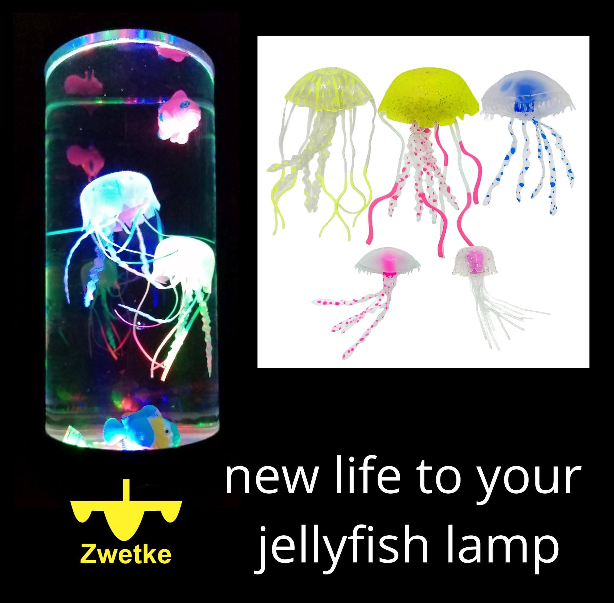 Medusa de fantasía para lámparas de medusas, juego de 5 medusas de silicona brillantes de varios tamaños y colores, para cualquier marca de luces de lava de medusas 3