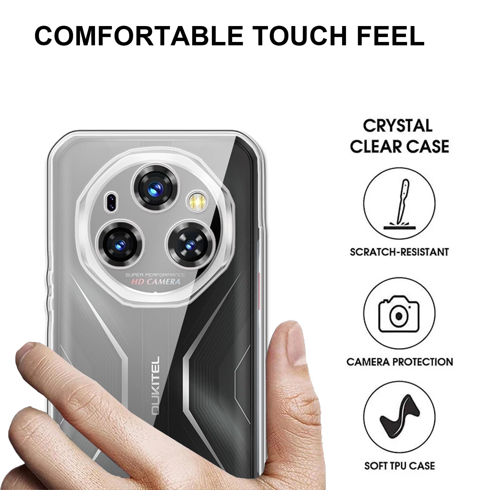HGJTFANY Cover per Oukitel WP55 PRO (6.60 ) + 1 x Vetro Temperato, con Rotazione 360° Supporto Anello, Ultra Sottile Morbida Silicone TPU AntiGraffio Custodia Case per Oukitel WP55 PRO