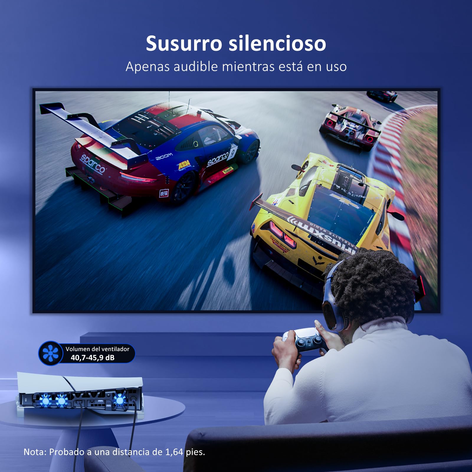 NexiGo PS5 - Soporte Horizontal Delgado con Ventilador de refrigeración silencioso Mejorado, Velocidad Ajustable, [bajo Nivel de Ruido], [Encendido y Apagado automático], Puerto USB 3.0, luz LED