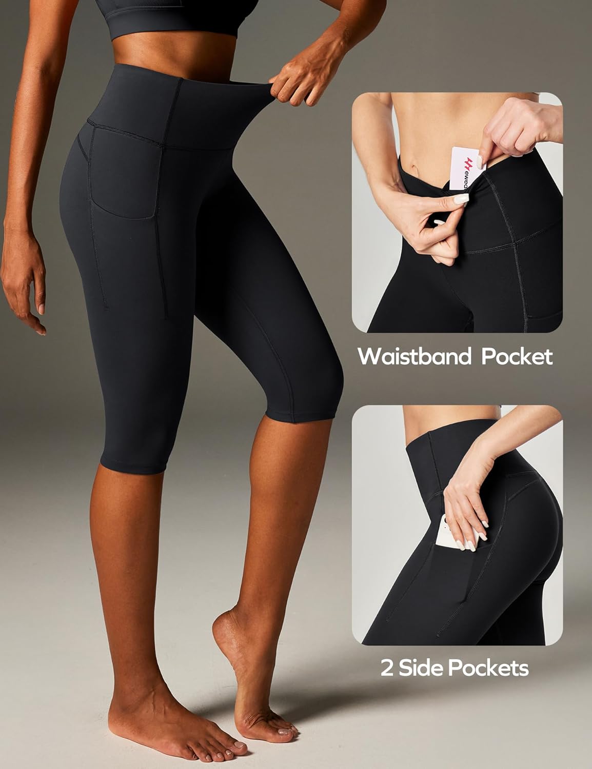 Ewedoos Capri Leggings for Women with Pockets Women's Capris Knee Length High Waisted Yoga Pants Compression Workout Leggings - Image 5