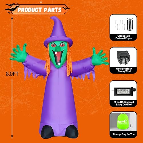 Miniatura 6 de COMIN Inflables de Halloween de 8 pies para decoración al aire libre con luces LED integradas para decoración de jardín y césped