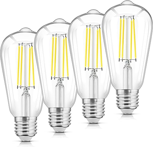 Miniatura 11 de WIHTU - Bombillas LED Edison, bombilla LED vintage de 6 W equivalentes a 60 W, ST58 4000K luz blanca suave diurna con CRI 85+, base estándar E26,