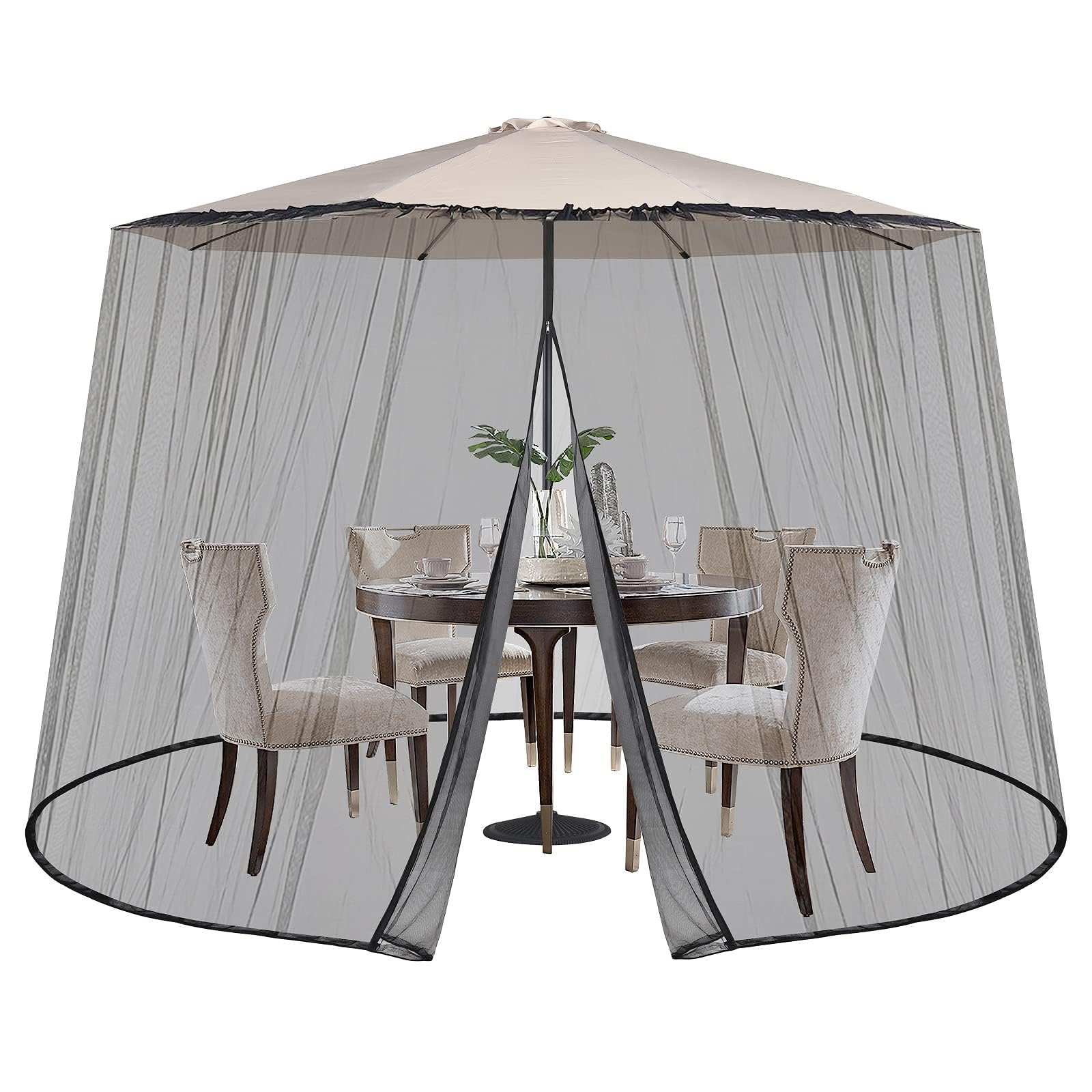 Sekey Mosquitera Ajustable para Sombrilla de 250-300 cm Patio, con Puerta Doble, 2,5 m de Altura, Negra