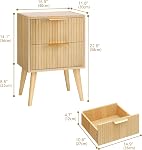 YAUKOMEL Nightstand with 2 Drawers,Fluted Bedside Table,Natural Wood Night Stand,Light Wood Side Table with Solid Wood Legs,End Table for Living Room,Bedroom,Small Space Natural CAACTG55Y