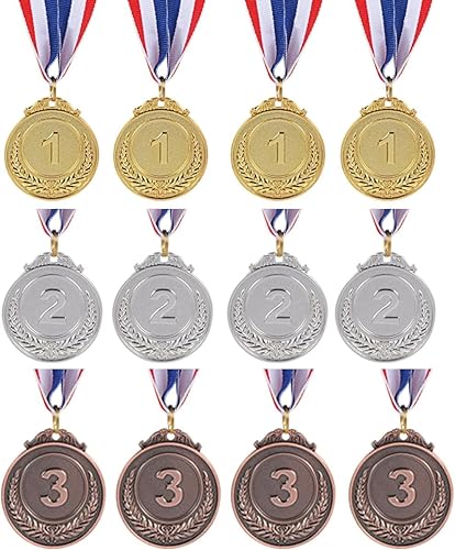 12 Pieces Gold Silver Bronze Metal Award Medals - 1st