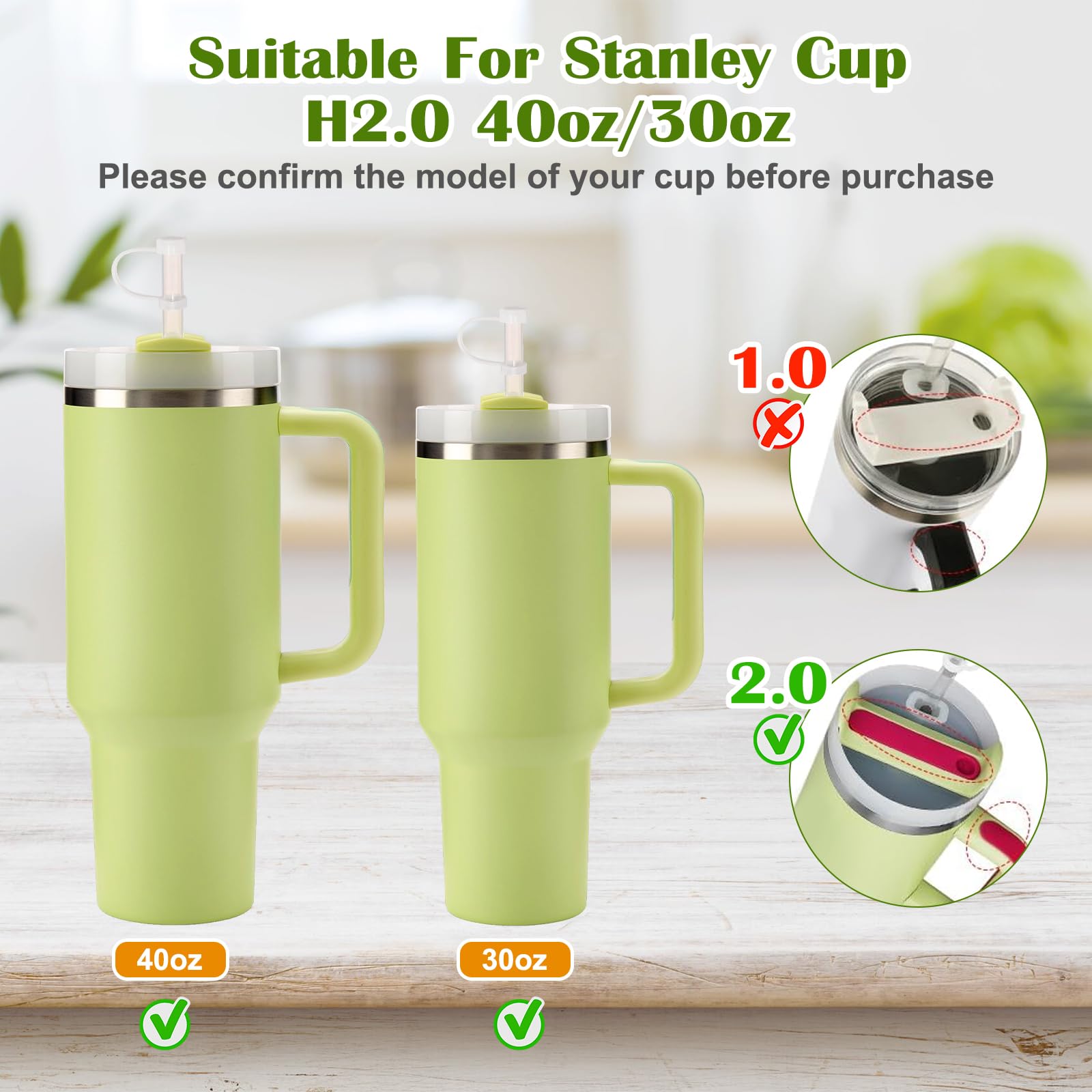 GROOFOO Couvercle de Paille en Silicone pour Stanley Cup H2.0 40oz 30oz Accessoires