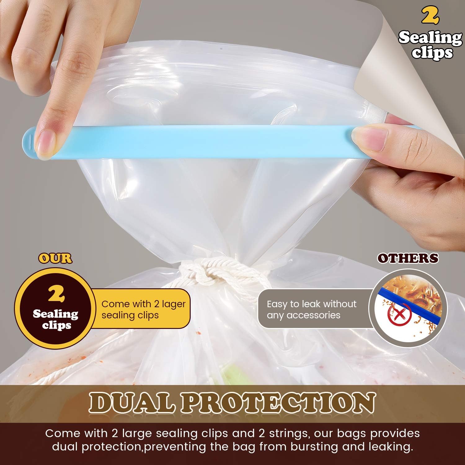 Brining Bag, 26"×22", 2 Pack, Extra Large Turkey Brine Bag with 2 Strings and 2 Larger Clips, Thickened materials, Double Track Zippers Brine Bags, Brining Bags for Turkey, Ham, Beef, Marinade - Image 4