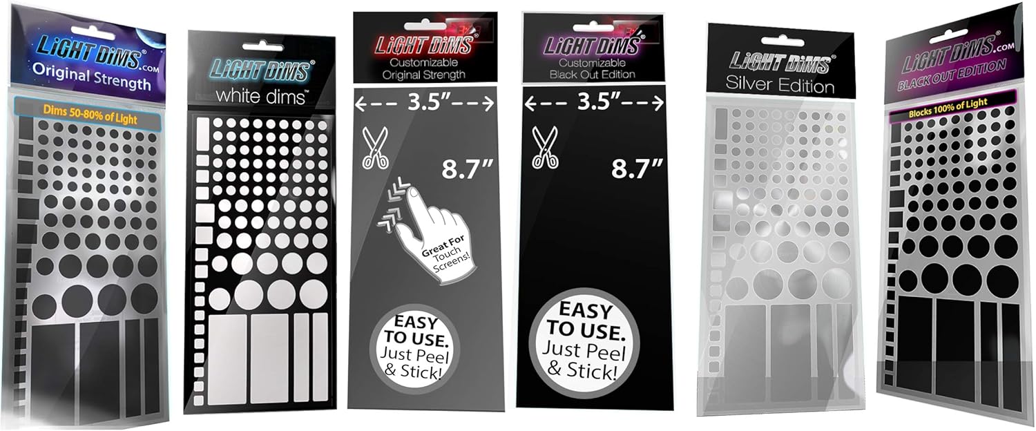 LightDims Get All 6 Kinds. Every Kind of Light Dimming Sheet we Make. Original Strength, Black Out Edition, Silver Edition, White, Customizable Original Strength, & Customizable Black Out Edition