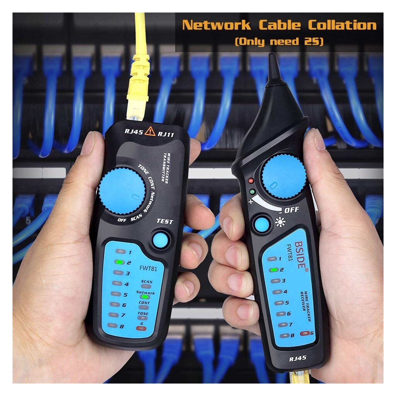 Lokalizator Kabli Sieciowych Detecteur FWT81 RJ11/45 Lan Ethernet Tester Przewodów Telefonicznych Finder Narzędzie Telekomunikacyjne Praca Zelektryfikowana 48V Lekki, PrzenośNy,(FWT81 Tool kits)