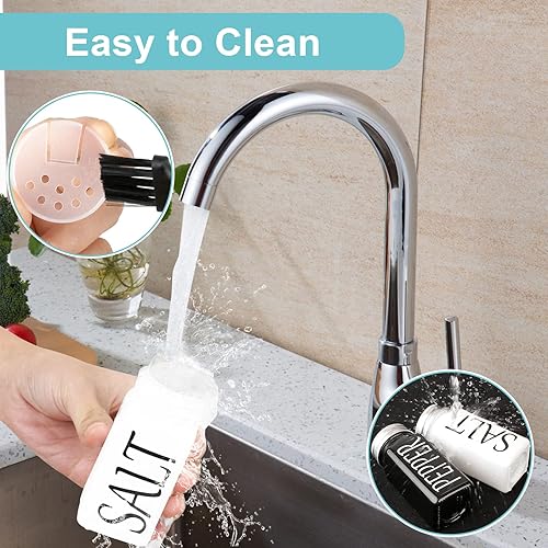 Miniatura 5 de Juego de 2 saleros y pimenteros estilo granja, vidrio vintage y tapa de acero inoxidable (negro y blanco)