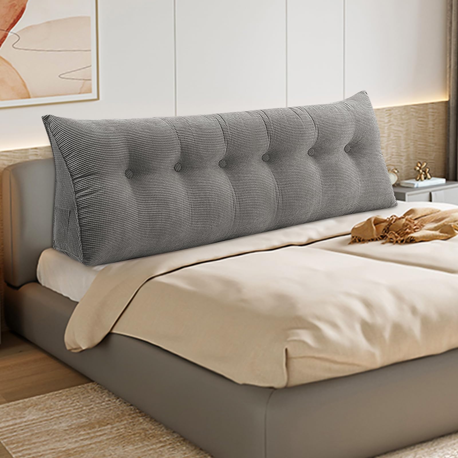 OHMG - Cojín grande para cabecera de cama, XXL, cojín de respaldo gris, cojín de lectura, cojín de apoyo lumbar, respaldo de tamaño, travesaño de posicionamiento suave, 180 x 50 x 20 cm
