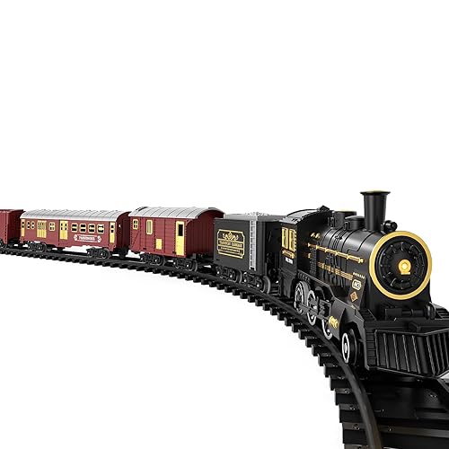 TEMI Train Set for Kids 3-12 Years, Electric Classical Steam Engine Locomotive with Steam, Light and Sounds, Rechargeable Model Trains Kit Toys w/Passenger Carriage for Boys and Girls