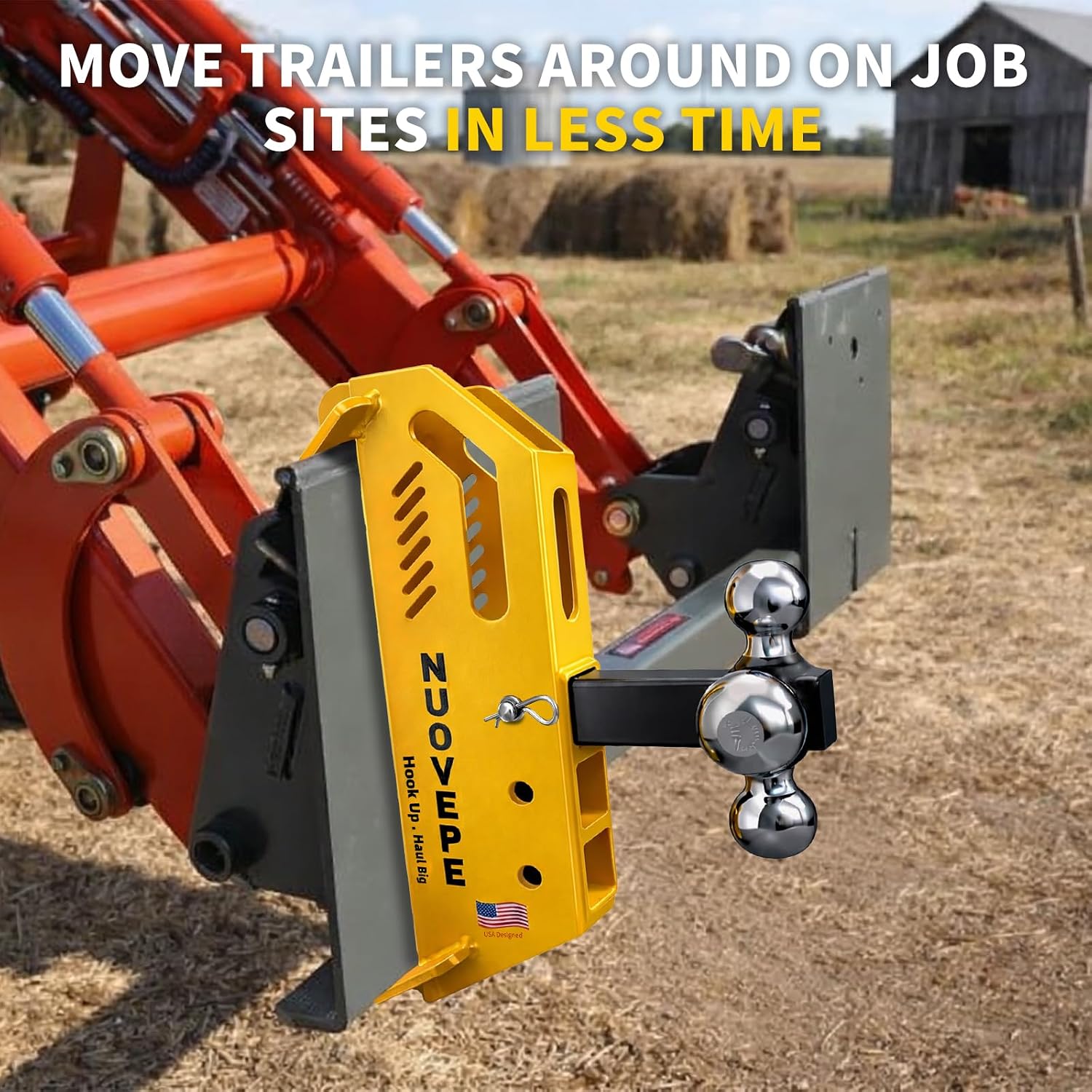 Skid Hitch Attachment Heavy Duty, Skid Steer Attachments 20,000 Lb Load Rating, for Tractors Moving Equipment Trailers Around on Job Sites (Ball Hitch Included)