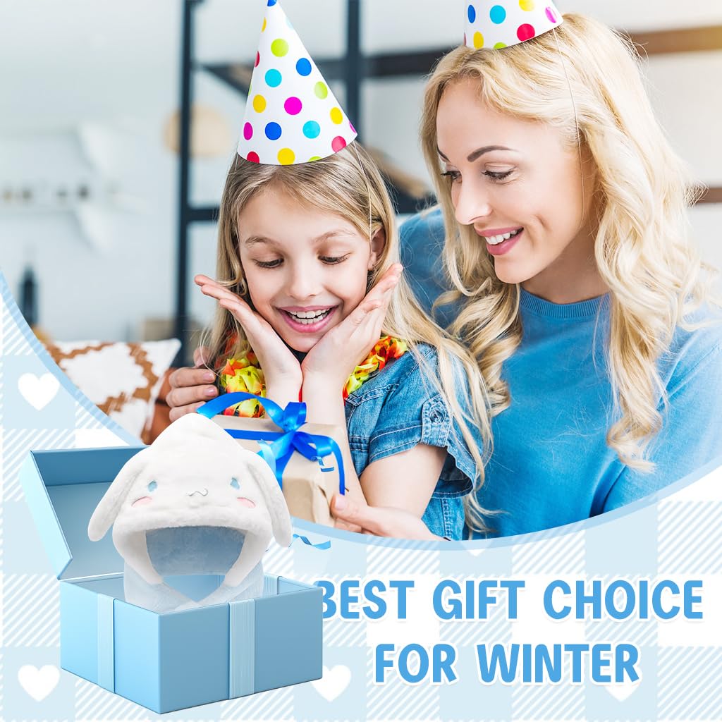 PATPAT® Winter Kids Scarf Cap Set Blue White Cinnamoroll 2 in 1 Fleece Warm Children Scarf and Cap Set, Cute Cartoon Ear Soft Plush Warm Hat for Girls Winter Christmas Gift for Girls 4-13 Years Old 3