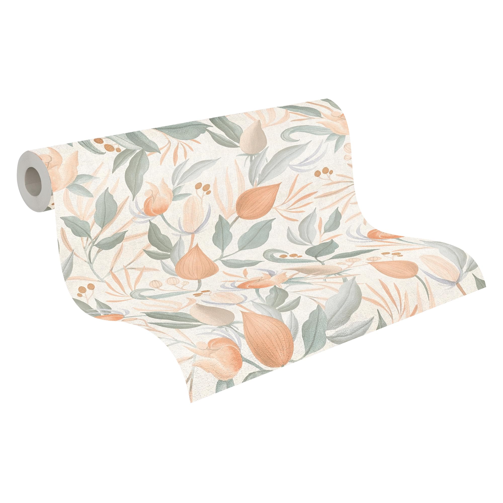As Creation Bricoflor Non-Woven WallpaperFloral WallpaperScandinavian In CreamGreenOrange10,05 X 0,53 M from B&Q