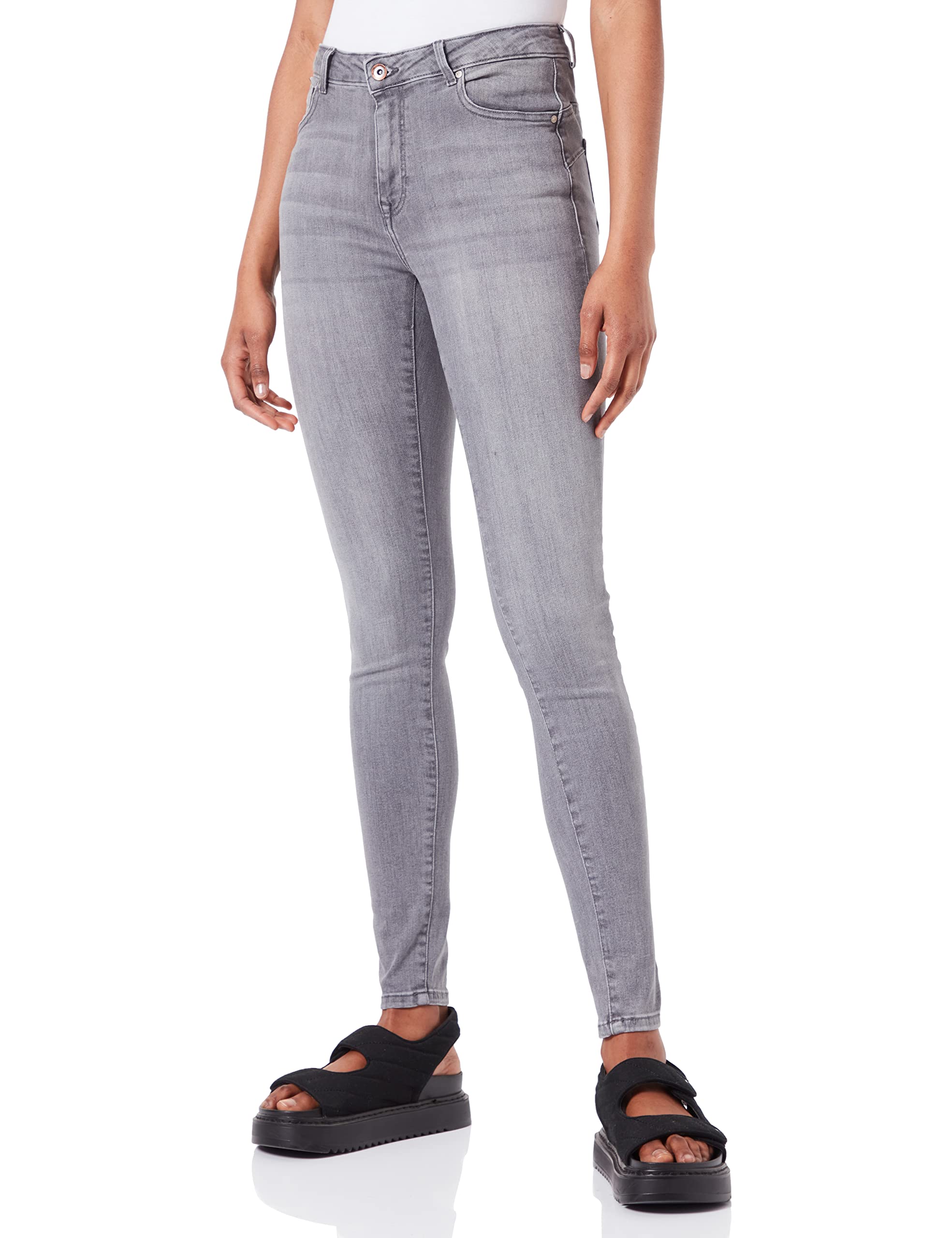 ONLY Womens Onlpower Prince Pushup Life Mid Sk Box Jeans, Grey Denim, M/32, Grey Denim, M