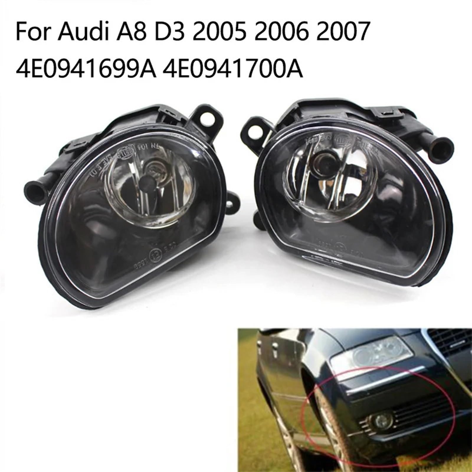 NEGRO 2Pcs Front Left Right Fog Light Fit For A8 D3 2005-2007 4E0941699A 4E0941700A Lamp Assembly With Halogen Bulb lampa światła do jazdy