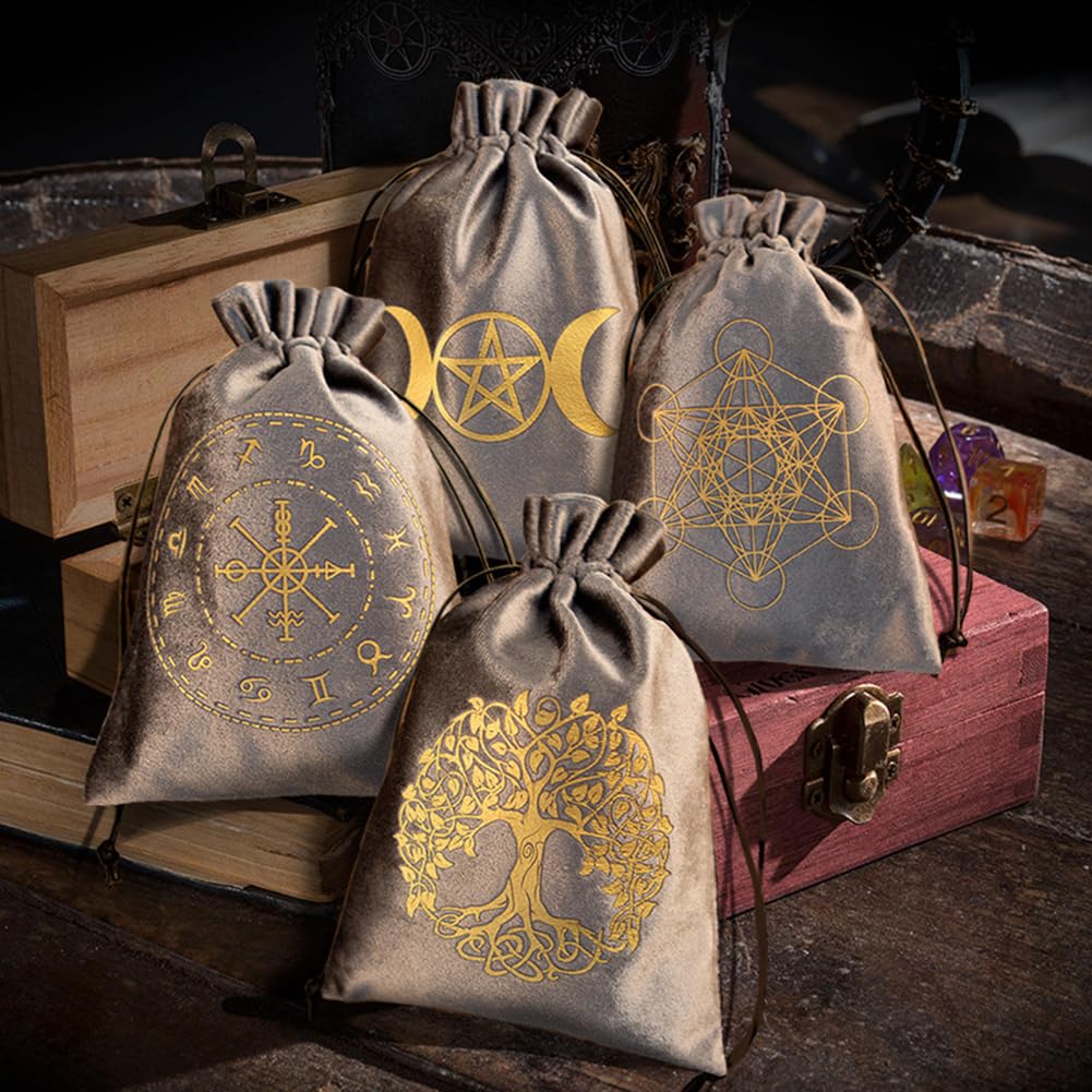 CREATCABIN 2Pcs Velvet Storage Bag Tarot Cards Bags Pouches Drawstrings Bags Tarot Cards Dice Deck Holder Pouches Gray Moon Jewelry Wrap Bags for Crystals Witchcraft Divination Supplies 5x6Inch - Image 3