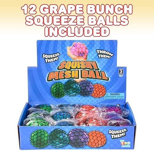 Miniatura 2 de ArtCreativity Juego de 12 bolas de malla para apretar de uva para niños, juguetes para apretar en varios colores para aliviar la ansiedad y TDAH,