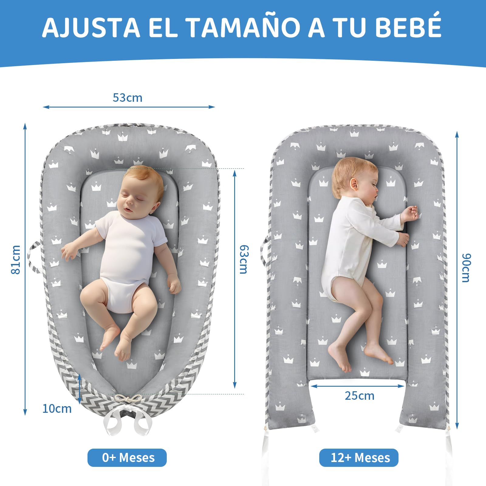 ROMAGIO Tumbona para bebé, suave y transpirable, portátil, funda para nido de bebé de 0 a 24 años, tumbona para dormir para bebés, regalos (blanco)