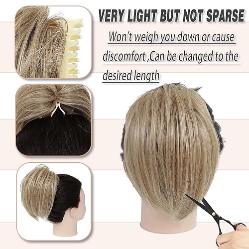 Miniatura 4 de Moño desordenado, clip de garra, moño despeinado hacia arriba, extensiones de cabello corto para cola de caballo, extensiones de cabello con clip de